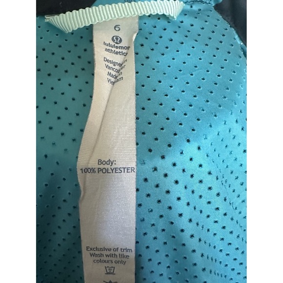 Lululemon Hooded Vest Women's Size 6 Black Blue Geometric Sleeveless Jacket - Picture 12 of 14
